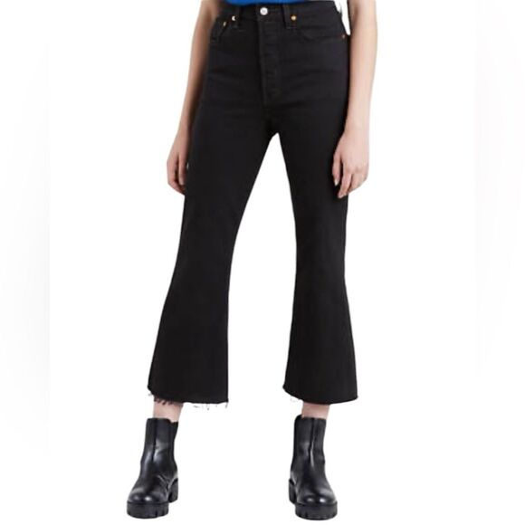 Levi's Button Fly Ribcage Crop Flare Jeans Women's Raw hem High Rise Black Sz 27 - Picture 13 of 13